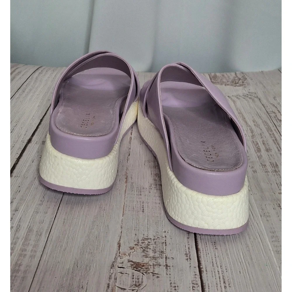 Cecelia New York Uma Lilac Purple Leather Crisscross Platform Slide Sandals 6.5B